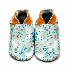 chaussons en cuir chat fleurs inch blue