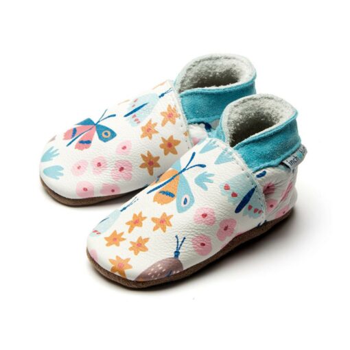 chaussons en cuir papillons inch blue